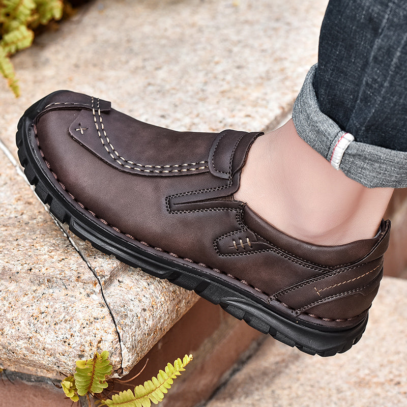 (⏰Clearance Sale-70%OFF🔥)Men’s Summer Casual Leather Shoes – Breathable Handmade Lace-Up Loafers, Walking Dress Flats for Driving, Business, and Office Wear