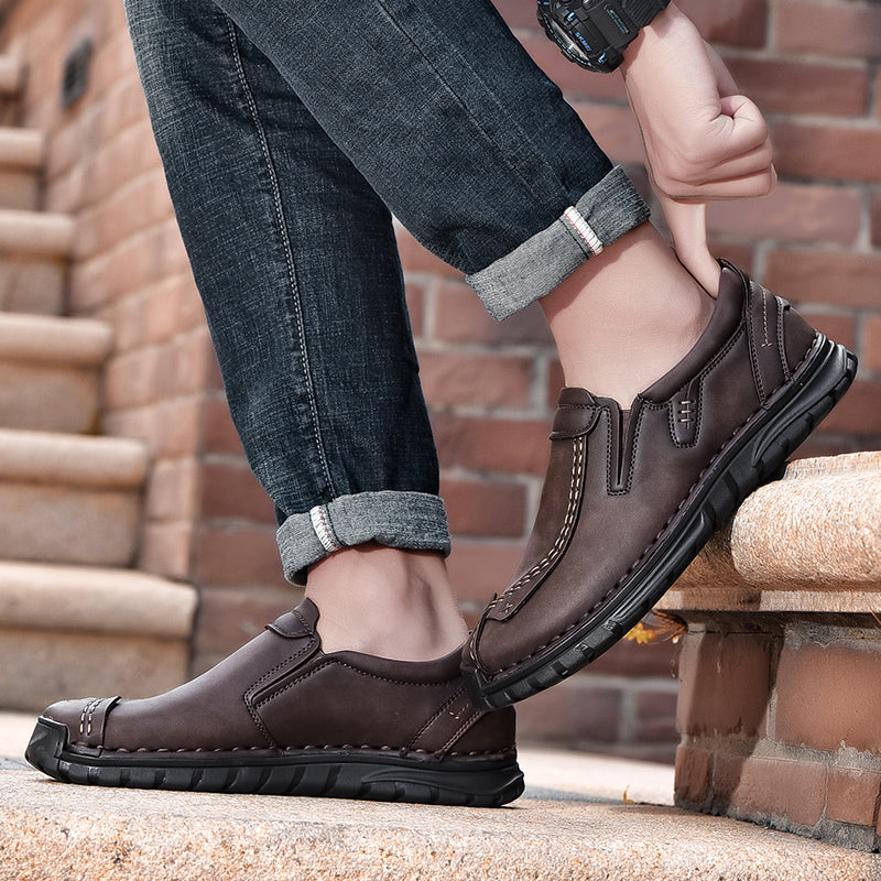 (⏰Clearance Sale-70%OFF🔥)Men’s Summer Casual Leather Shoes – Breathable Handmade Lace-Up Loafers, Walking Dress Flats for Driving, Business, and Office Wear