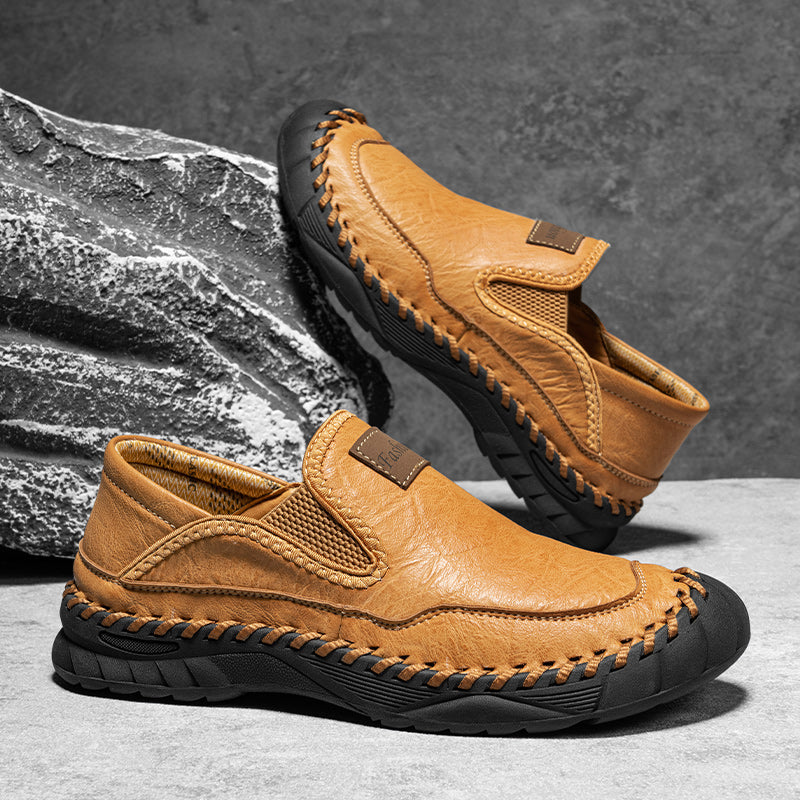 (⏰LAST DAY-70% OFF🛒)Men’s Genuine Leather Outdoor Loafers – Arch Support Slip-On Hiking Walking Shoes, Breathable & Anti-Slip Driving Casual Shoes for Work & Everyday Use