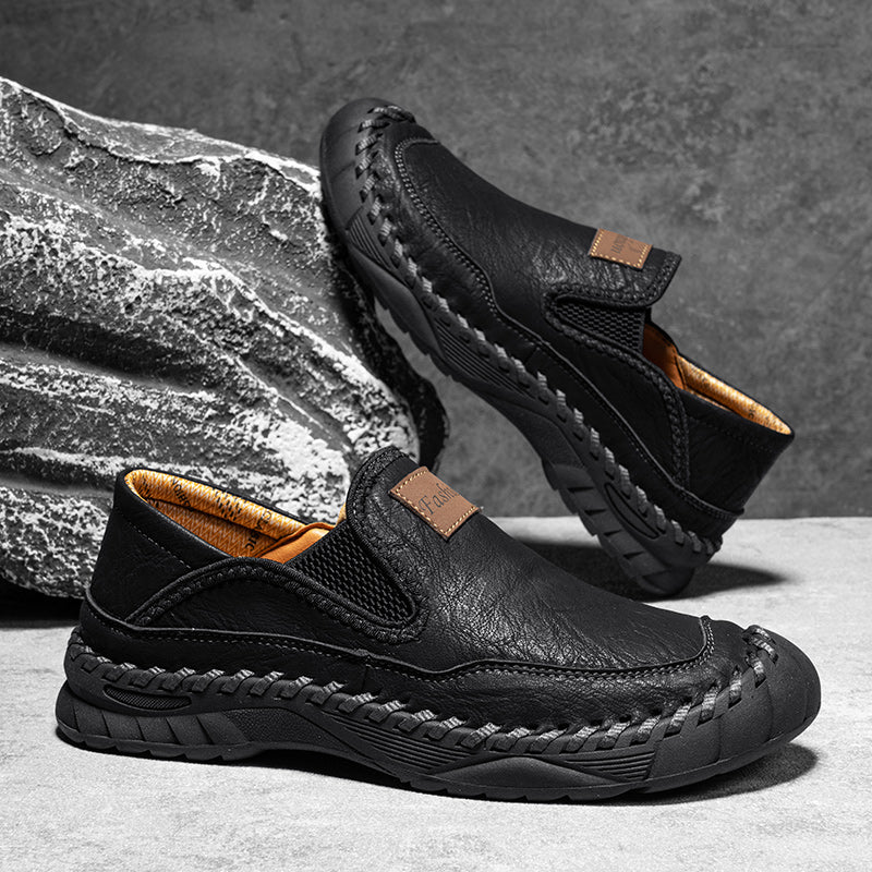 (⏰LAST DAY-70% OFF🛒)Men’s Genuine Leather Outdoor Loafers – Arch Support Slip-On Hiking Walking Shoes, Breathable & Anti-Slip Driving Casual Shoes for Work & Everyday Use