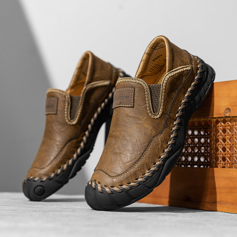 (⏰LAST DAY-70% OFF🛒)Men’s Genuine Leather Outdoor Loafers – Arch Support Slip-On Hiking Walking Shoes, Breathable & Anti-Slip Driving Casual Shoes for Work & Everyday Use