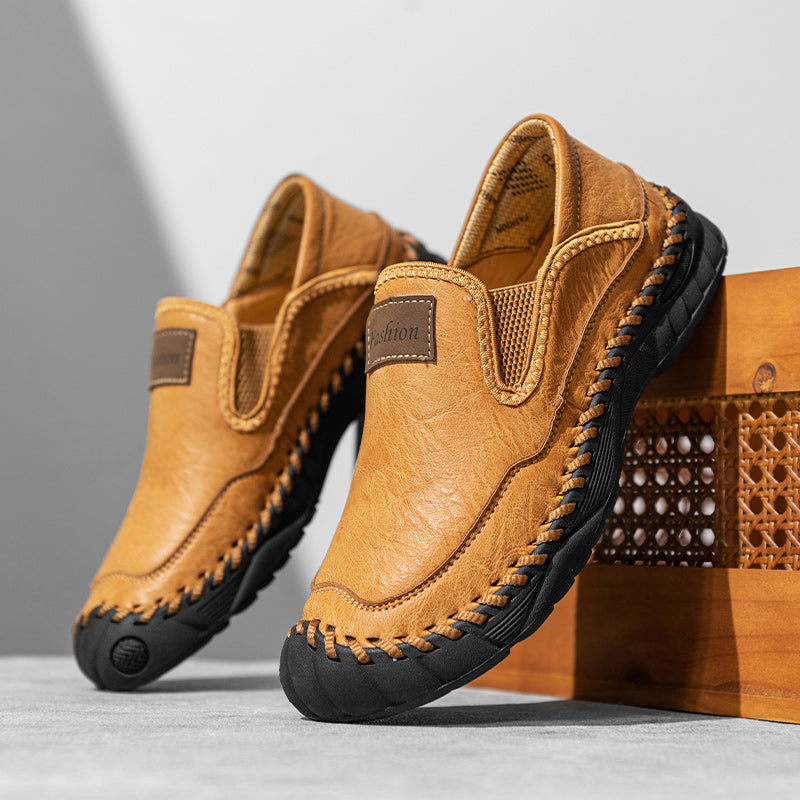 (⏰LAST DAY-70% OFF🛒)Men’s Genuine Leather Outdoor Loafers – Arch Support Slip-On Hiking Walking Shoes, Breathable & Anti-Slip Driving Casual Shoes for Work & Everyday Use