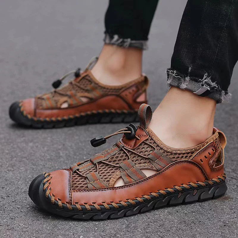 ⏰Early Summer Special🛒 Men's Breathable Leather Fisherman Sandals – Handmade Wide Fit Summer Shoes with Orthopedic Support, Ideal for Outdoor & Casual Wear