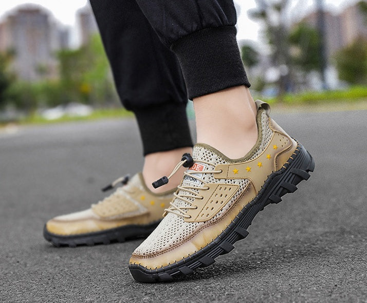 ⏰LAST DAY - 60% OFF🛒 Men's Handcrafted Leather Mesh Shoes – Breathable Quick-Dry Upper, Anti-Slip Rubber Outsole for All-Day Comfort & Support