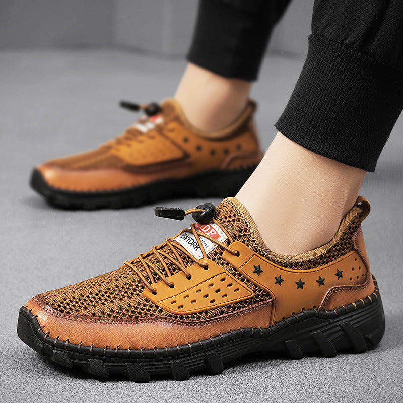 ⏰LAST DAY - 60% OFF🛒 Men's Handcrafted Leather Mesh Shoes – Breathable Quick-Dry Upper, Anti-Slip Rubber Outsole for All-Day Comfort & Support