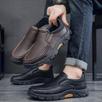 50% OFF!!!🛒Men's Waterproof Handmade Leather Business Shoes, Comfortable Slip-On Arch Support, Wide Toe, Non-Slip, and Corrective Footwear