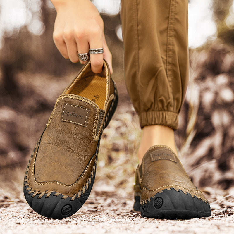 (⏰LAST DAY-70% OFF🛒)Men’s Genuine Leather Outdoor Loafers – Arch Support Slip-On Hiking Walking Shoes, Breathable & Anti-Slip Driving Casual Shoes for Work & Everyday Use