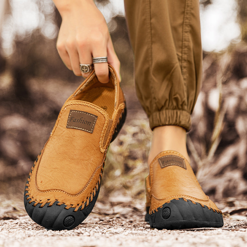 (⏰LAST DAY-70% OFF🛒)Men’s Genuine Leather Outdoor Loafers – Arch Support Slip-On Hiking Walking Shoes, Breathable & Anti-Slip Driving Casual Shoes for Work & Everyday Use