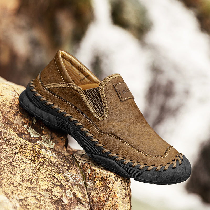 (⏰LAST DAY-70% OFF🛒)Men’s Genuine Leather Outdoor Loafers – Arch Support Slip-On Hiking Walking Shoes, Breathable & Anti-Slip Driving Casual Shoes for Work & Everyday Use