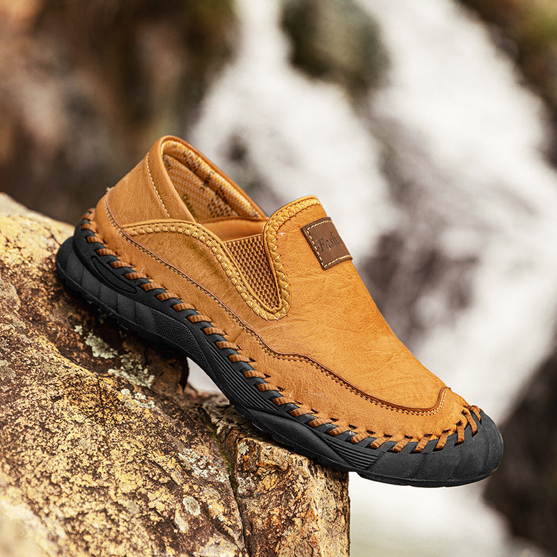 (⏰LAST DAY-70% OFF🛒)Men’s Genuine Leather Outdoor Loafers – Arch Support Slip-On Hiking Walking Shoes, Breathable & Anti-Slip Driving Casual Shoes for Work & Everyday Use