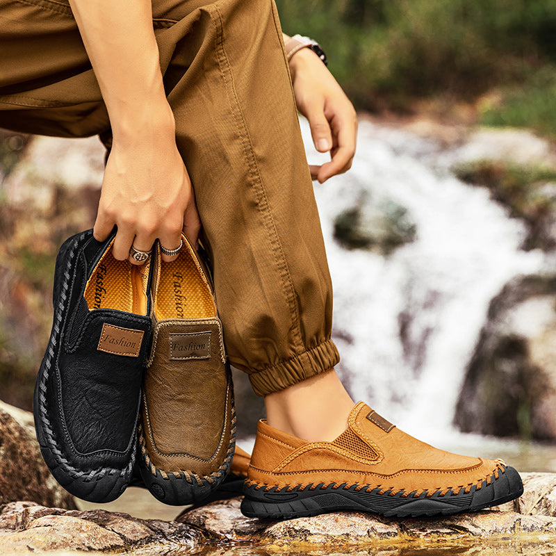 (⏰LAST DAY-70% OFF🛒)Men’s Genuine Leather Outdoor Loafers – Arch Support Slip-On Hiking Walking Shoes, Breathable & Anti-Slip Driving Casual Shoes for Work & Everyday Use