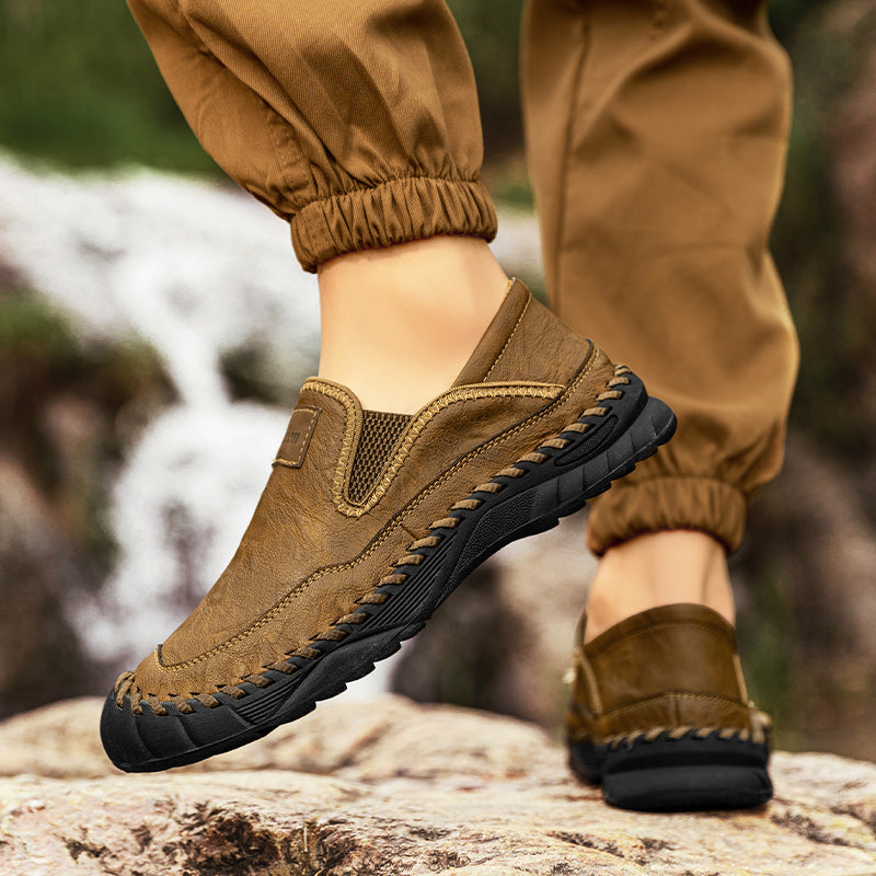 (⏰LAST DAY-70% OFF🛒)Men’s Genuine Leather Outdoor Loafers – Arch Support Slip-On Hiking Walking Shoes, Breathable & Anti-Slip Driving Casual Shoes for Work & Everyday Use