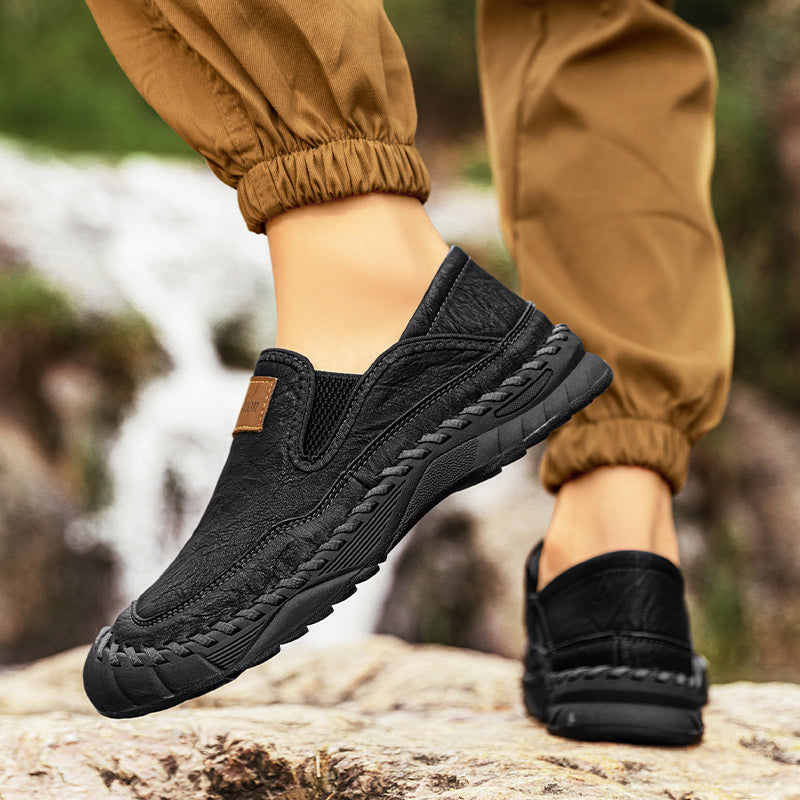 (⏰LAST DAY-70% OFF🛒)Men’s Genuine Leather Outdoor Loafers – Arch Support Slip-On Hiking Walking Shoes, Breathable & Anti-Slip Driving Casual Shoes for Work & Everyday Use