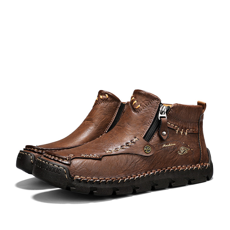 (⏰Last Day 70% OFF🔥)Men's Top-Quality Motorcycle Boots Hand-Stitched Genuine Leather Boots-Wide Toe Waterproof Anti-Slip Anti-Sprain Suitable for Work Driving Hiking