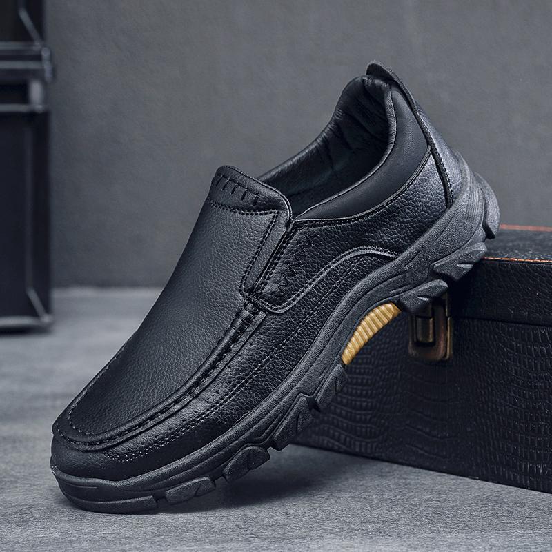 50% OFF!!!🛒Men's Waterproof Handmade Leather Business Shoes, Comfortable Slip-On Arch Support, Wide Toe, Non-Slip, and Corrective Footwear