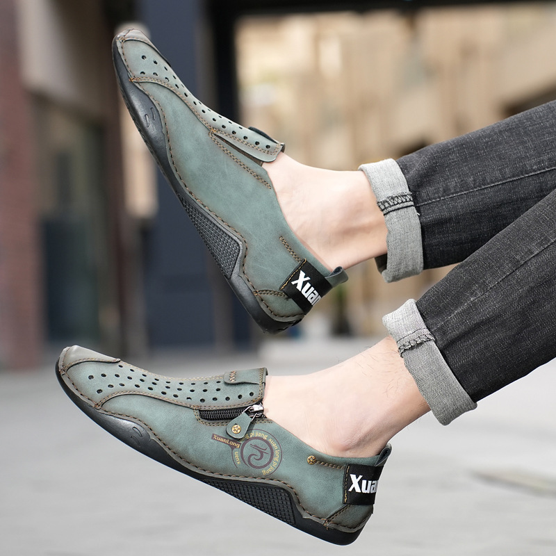 ⏰Last Day Deals 60% OFF🛒Men's Premium Leather Loafers – Arch Support Breathable Slip-On Shoes, Foot Pain Relief, Soft Anti-Puncture Sole, Durable Perforated Walking Dress Shoes