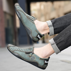 ⏰Last Day Deals 60% OFF🛒Men's Premium Leather Loafers – Arch Support Breathable Slip-On Shoes, Foot Pain Relief, Soft Anti-Puncture Sole, Durable Perforated Walking Dress Shoes