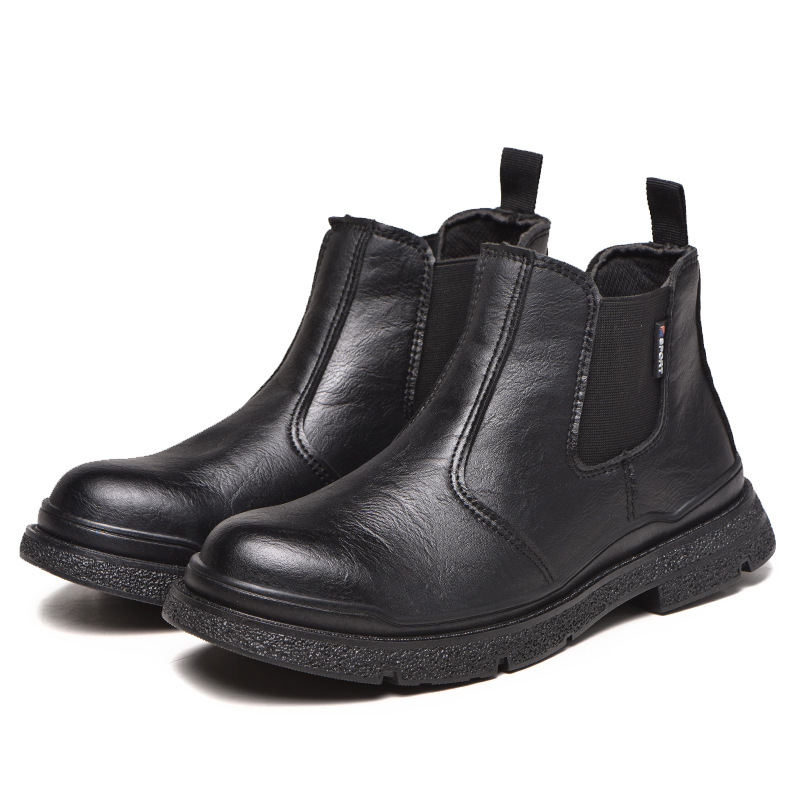 Men's Genuine Leather Steel Toe Chelsea Work Boots – Anti-Puncture, Waterproof, Slip-On Safety Shoes, Durable & Non-Slip