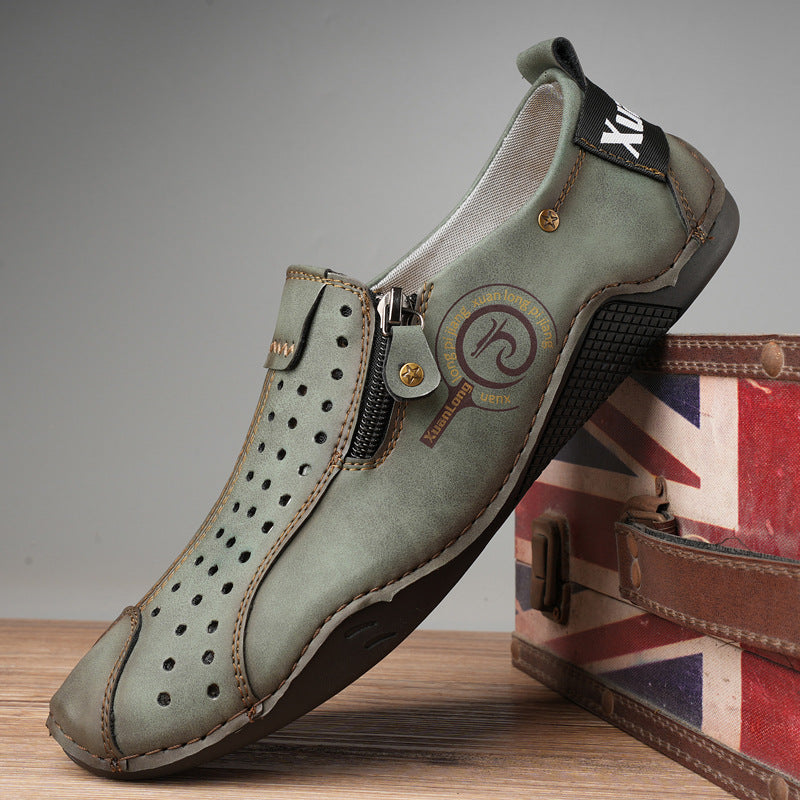 ⏰Last Day Deals 60% OFF🛒Men's Premium Leather Loafers – Arch Support Breathable Slip-On Shoes, Foot Pain Relief, Soft Anti-Puncture Sole, Durable Perforated Walking Dress Shoes