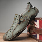 ⏰Last Day Deals 60% OFF🛒Men's Premium Leather Loafers – Arch Support Breathable Slip-On Shoes, Foot Pain Relief, Soft Anti-Puncture Sole, Durable Perforated Walking Dress Shoes