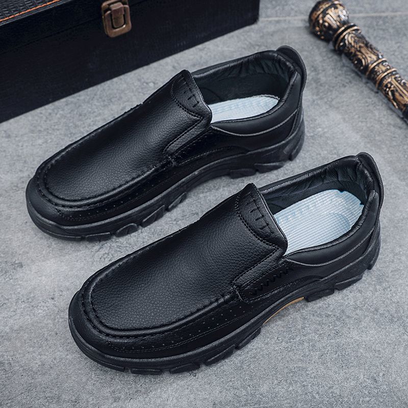 50% OFF!!!🛒Men's Waterproof Handmade Leather Business Shoes, Comfortable Slip-On Arch Support, Wide Toe, Non-Slip, and Corrective Footwear