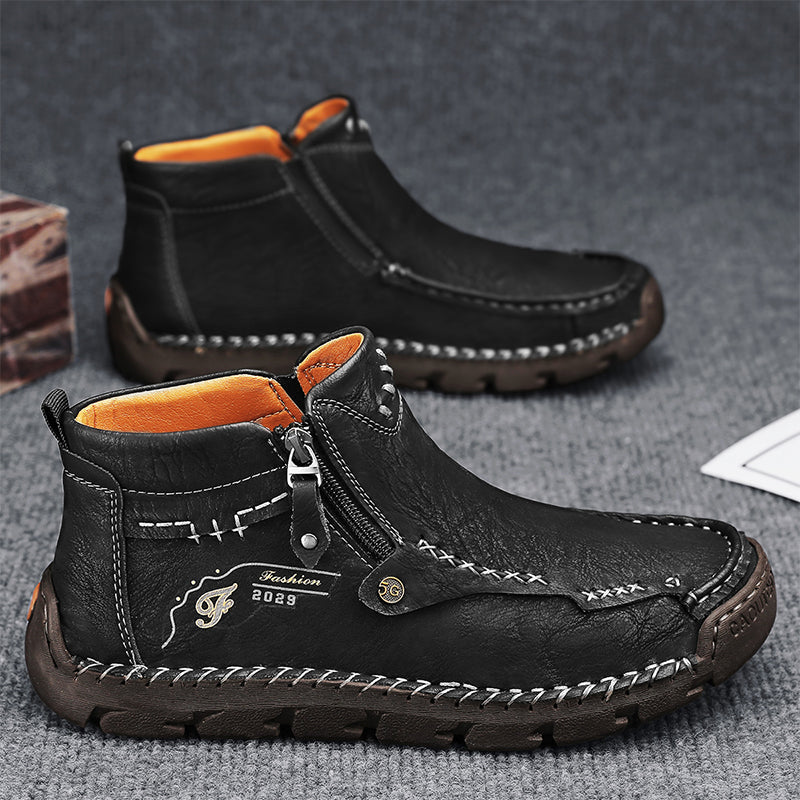 (⏰Last Day 70% OFF🔥)Men's Top-Quality Motorcycle Boots Hand-Stitched Genuine Leather Boots-Wide Toe Waterproof Anti-Slip Anti-Sprain Suitable for Work Driving Hiking