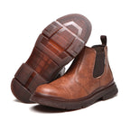 Men's Genuine Leather Steel Toe Chelsea Work Boots – Anti-Puncture, Waterproof, Slip-On Safety Shoes, Durable & Non-Slip