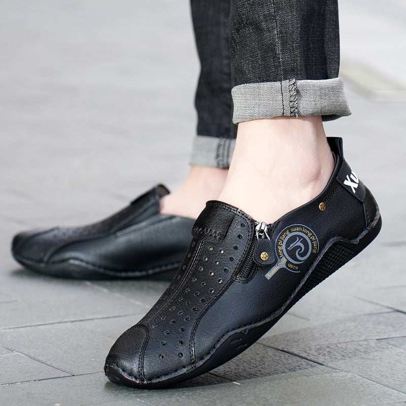 ⏰Last Day Deals 60% OFF🛒Men's Premium Leather Loafers – Arch Support Breathable Slip-On Shoes, Foot Pain Relief, Soft Anti-Puncture Sole, Durable Perforated Walking Dress Shoes