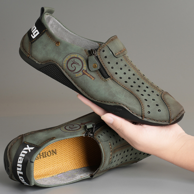 ⏰Last Day Deals 60% OFF🛒Men's Premium Leather Loafers – Arch Support Breathable Slip-On Shoes, Foot Pain Relief, Soft Anti-Puncture Sole, Durable Perforated Walking Dress Shoes