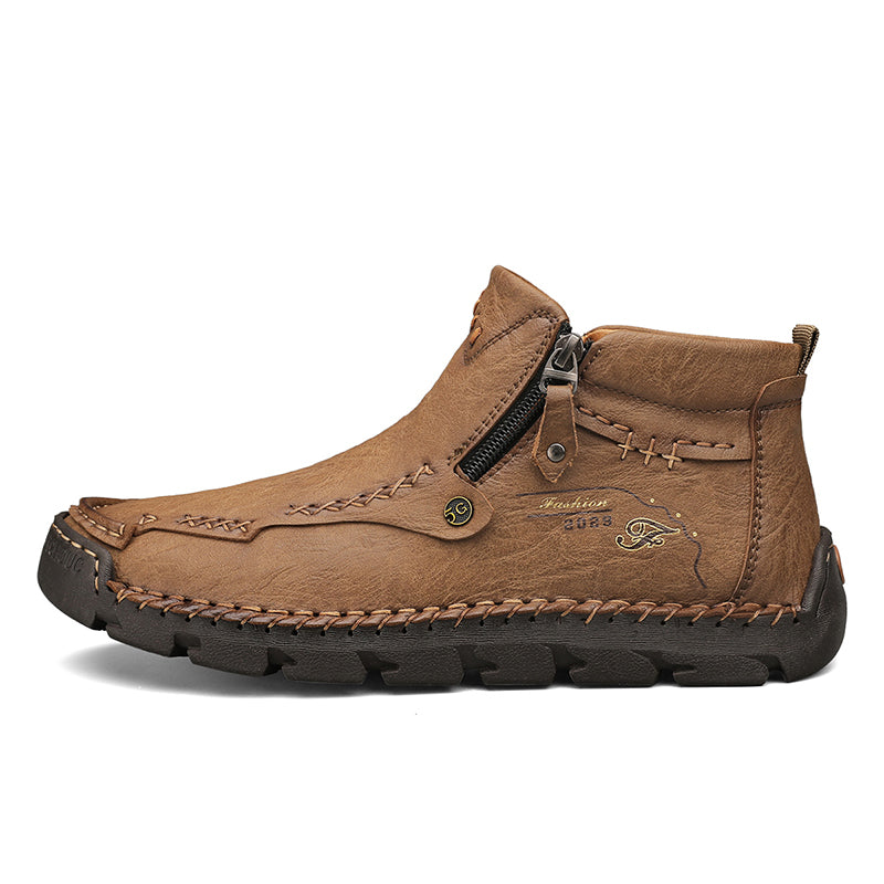 (⏰Last Day 70% OFF🔥)Men's Top-Quality Motorcycle Boots Hand-Stitched Genuine Leather Boots-Wide Toe Waterproof Anti-Slip Anti-Sprain Suitable for Work Driving Hiking