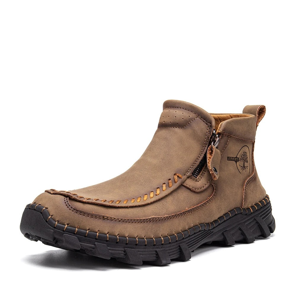 Men's Vintage Casual Soft And Breathable Side Zipper Leather Tooling Ankle Chukka Boots