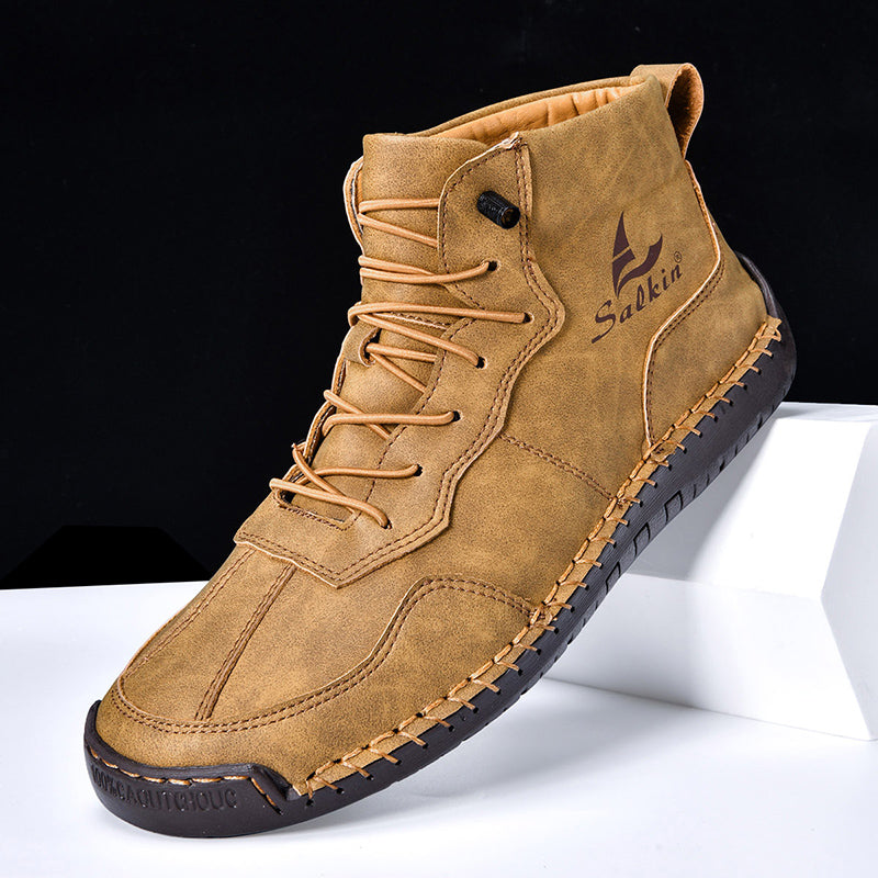 (⏰Limited Time Sale 70% OFF) Men's Orthopedic Comfortable Handmade Leather Boots - Waterproof Non-Slip Arch Support Wide Toe Shock-Absorbing Outdoor Leather Boots