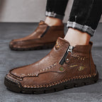 (⏰Last Day 70% OFF🔥)Men's Top-Quality Motorcycle Boots Hand-Stitched Genuine Leather Boots-Wide Toe Waterproof Anti-Slip Anti-Sprain Suitable for Work Driving Hiking