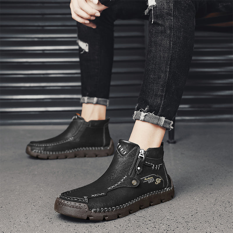 (⏰Last Day 70% OFF🔥)Men's Top-Quality Motorcycle Boots Hand-Stitched Genuine Leather Boots-Wide Toe Waterproof Anti-Slip Anti-Sprain Suitable for Work Driving Hiking