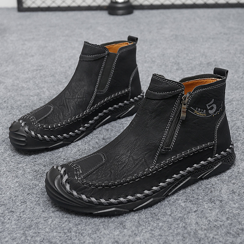 ⏰Clearance Sale-70%OFF🔥Men's Leather Ankle Boots, Hand-Stitched Lace-Up Chukka Boots, Vintage Casual Non-Slip Flats, Arch Support Loafers for Hiking, Walking, Driving