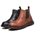 Men's Genuine Leather Steel Toe Chelsea Work Boots – Anti-Puncture, Waterproof, Slip-On Safety Shoes, Durable & Non-Slip