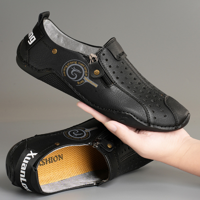 ⏰Last Day Deals 60% OFF🛒Men's Premium Leather Loafers – Arch Support Breathable Slip-On Shoes, Foot Pain Relief, Soft Anti-Puncture Sole, Durable Perforated Walking Dress Shoes