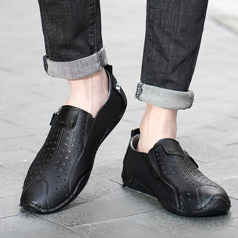 ⏰Last Day Deals 60% OFF🛒Men's Premium Leather Loafers – Arch Support Breathable Slip-On Shoes, Foot Pain Relief, Soft Anti-Puncture Sole, Durable Perforated Walking Dress Shoes