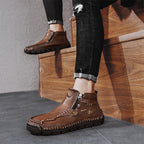 (⏰Last Day 70% OFF🔥)Men's Top-Quality Motorcycle Boots Hand-Stitched Genuine Leather Boots-Wide Toe Waterproof Anti-Slip Anti-Sprain Suitable for Work Driving Hiking