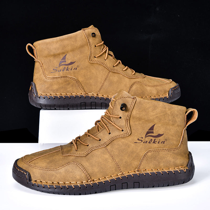 (⏰Limited Time Sale 70% OFF) Men's Orthopedic Comfortable Handmade Leather Boots - Waterproof Non-Slip Arch Support Wide Toe Shock-Absorbing Outdoor Leather Boots
