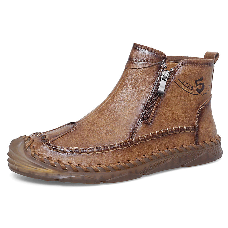 ⏰Clearance Sale-70%OFF🔥Men's Leather Ankle Boots, Hand-Stitched Lace-Up Chukka Boots, Vintage Casual Non-Slip Flats, Arch Support Loafers for Hiking, Walking, Driving