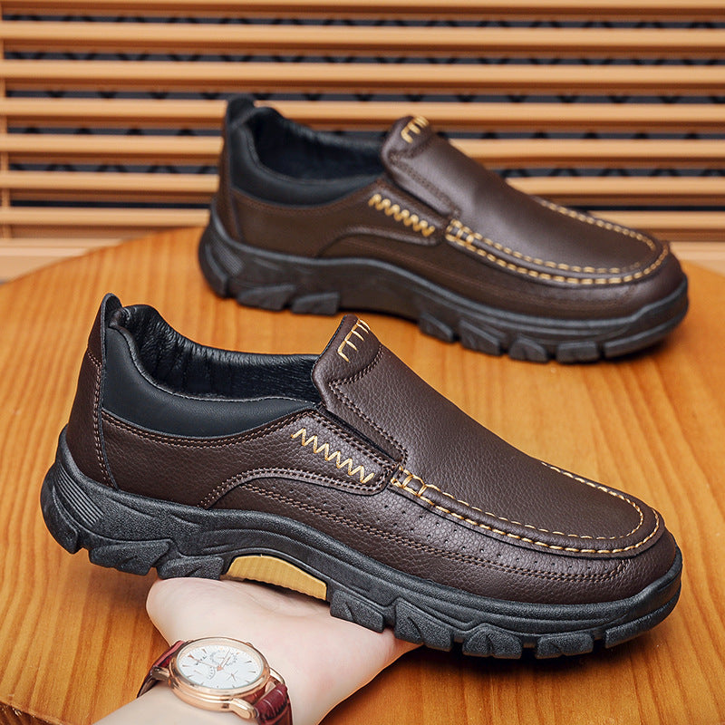 50% OFF!!!🛒Men's Waterproof Handmade Leather Business Shoes, Comfortable Slip-On Arch Support, Wide Toe, Non-Slip, and Corrective Footwear