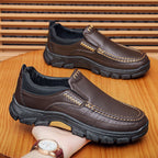 50% OFF!!!🛒Men's Waterproof Handmade Leather Business Shoes, Comfortable Slip-On Arch Support, Wide Toe, Non-Slip, and Corrective Footwear