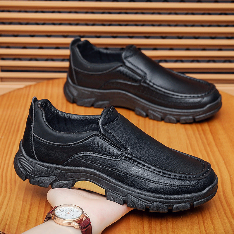 50% OFF!!!🛒Men's Waterproof Handmade Leather Business Shoes, Comfortable Slip-On Arch Support, Wide Toe, Non-Slip, and Corrective Footwear