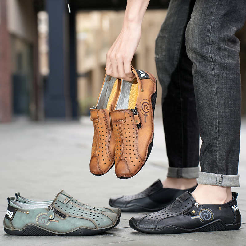 ⏰Last Day Deals 60% OFF🛒Men's Premium Leather Loafers – Arch Support Breathable Slip-On Shoes, Foot Pain Relief, Soft Anti-Puncture Sole, Durable Perforated Walking Dress Shoes