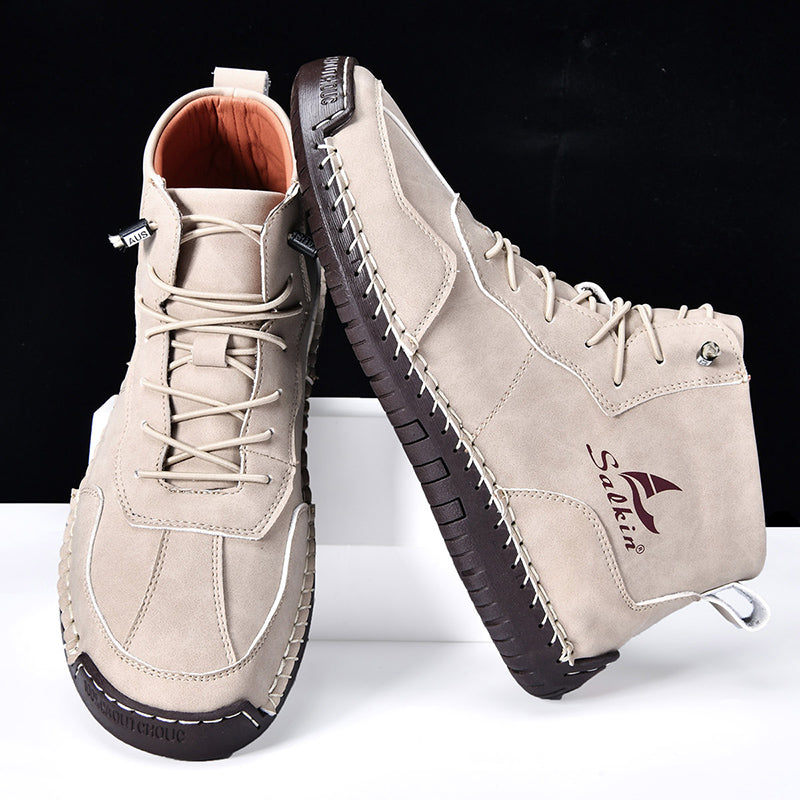 (⏰Limited Time Sale 70% OFF) Men's Orthopedic Comfortable Handmade Leather Boots - Waterproof Non-Slip Arch Support Wide Toe Shock-Absorbing Outdoor Leather Boots