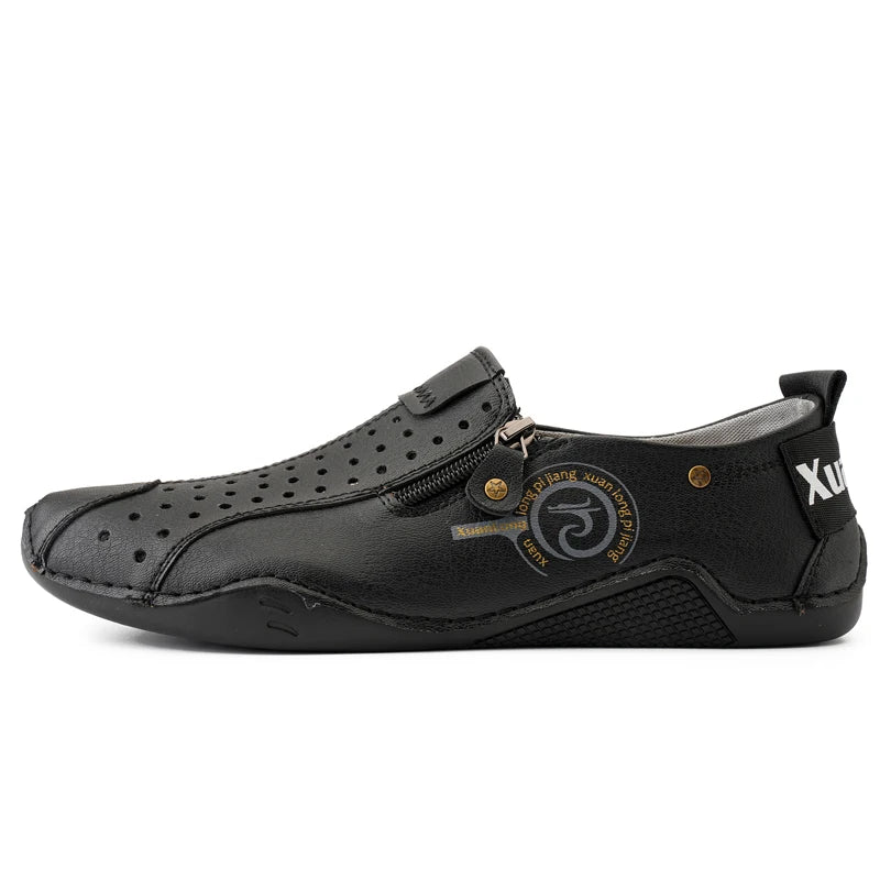 ⏰Last Day Deals 60% OFF🛒Men's Premium Leather Loafers – Arch Support Breathable Slip-On Shoes, Foot Pain Relief, Soft Anti-Puncture Sole, Durable Perforated Walking Dress Shoes