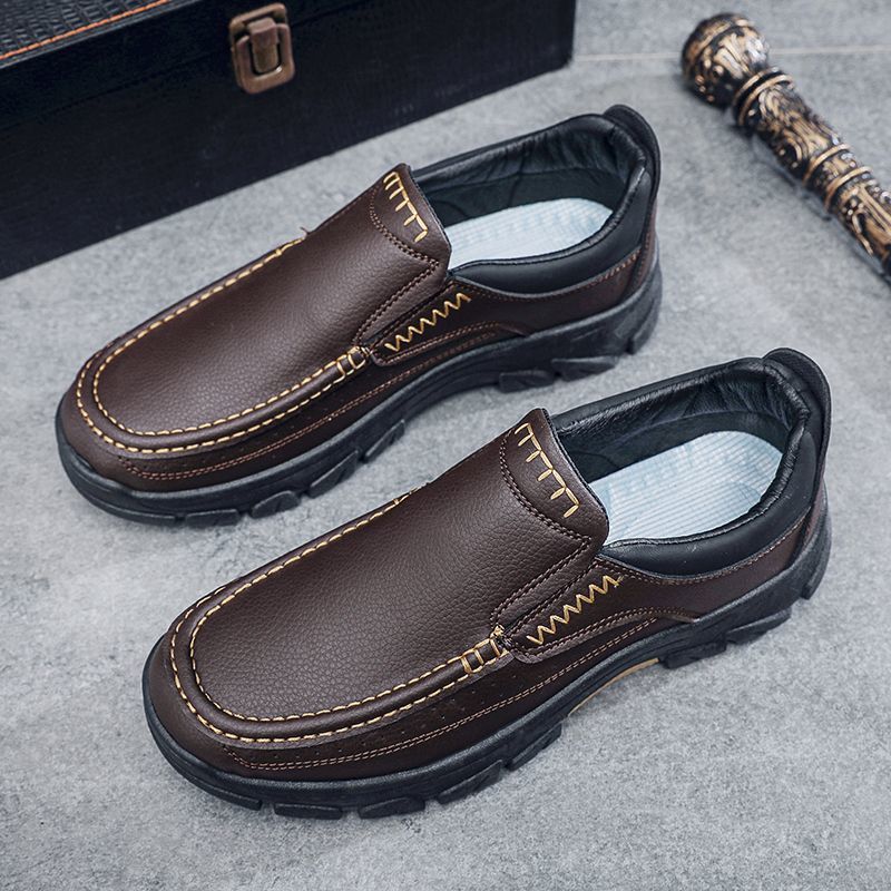 50% OFF!!!🛒Men's Waterproof Handmade Leather Business Shoes, Comfortable Slip-On Arch Support, Wide Toe, Non-Slip, and Corrective Footwear