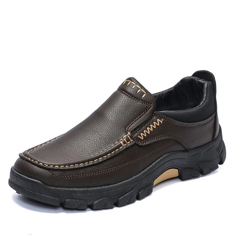 50% OFF!!!🛒Men's Waterproof Handmade Leather Business Shoes, Comfortable Slip-On Arch Support, Wide Toe, Non-Slip, and Corrective Footwear