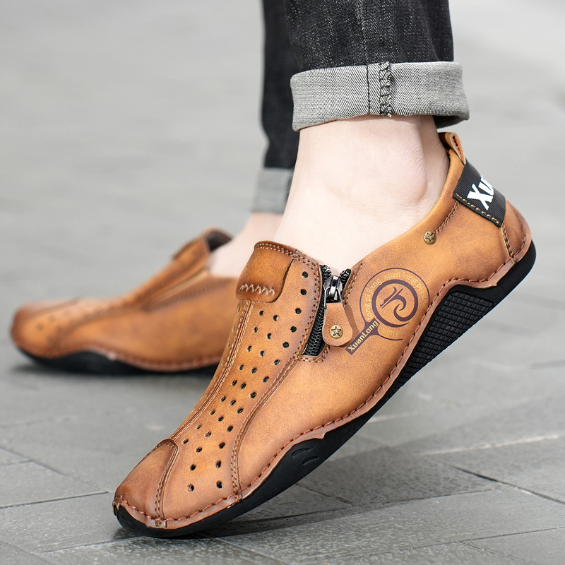 ⏰Last Day Deals 60% OFF🛒Men's Premium Leather Loafers – Arch Support Breathable Slip-On Shoes, Foot Pain Relief, Soft Anti-Puncture Sole, Durable Perforated Walking Dress Shoes